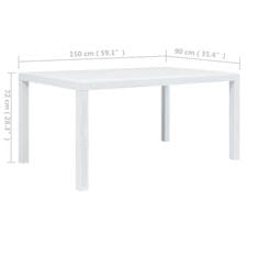 Vidaxl Vrtna miza iz plastike 150x90x72 cm bela videz ratana