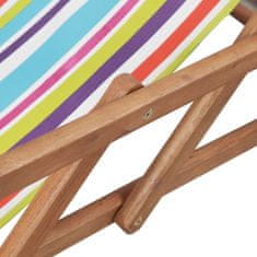Vidaxl Zložljiv stol za na plažo blago in lesen okvir večbarven