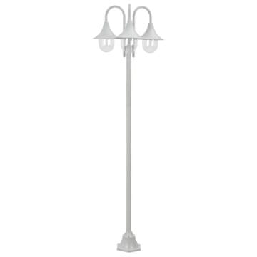 Vidaxl Vrtna ulična svetilka E27 220 cm aluminij 3 žarnice bela
