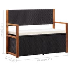 Vidaxl Klop za shranjevanje 115 cm poli ratan in trdna akacija črna