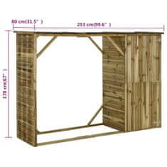 shumee Vrtna lopa za drva in orodje borovina 253x80x170 cm