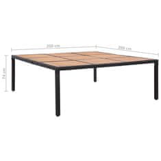 Vidaxl Vrtna miza črna 200x200x74 cm poli ratan in akacijev les