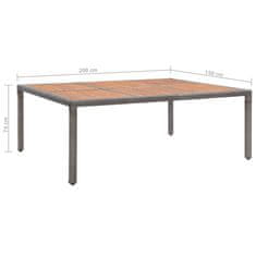 Greatstore Vrtna miza siva 200x150x74 cm poli ratan in akacijev les