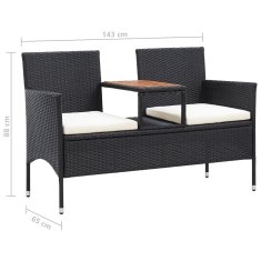 Vidaxl Vrtna klop za 2 osebi s čajno mizico 143 cm poli ratan črna