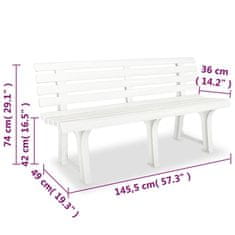 Vidaxl Vrtna klop 145,5 cm plastika bele barve