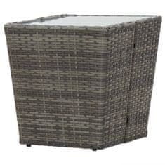 Vidaxl Čajna mizica siva 41,5x41,5x43 cm poli ratan in kaljeno steklo