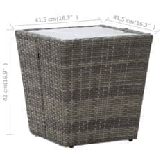 Vidaxl Čajna mizica siva 41,5x41,5x43 cm poli ratan in kaljeno steklo