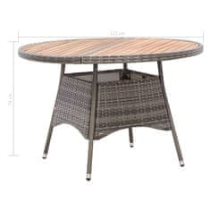 Vidaxl Vrtna miza siva 115x74 cm poli ratan in akacijev les