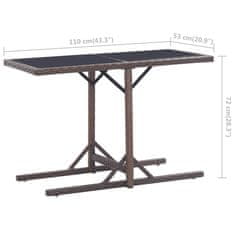 Vidaxl Vrtna miza rjava 110x53x72 cm steklo in poli ratan