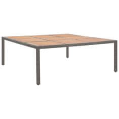 Vidaxl Vrtna miza siva 200x200x74 cm poli ratan in akacijev les