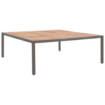 Vidaxl Vrtna miza siva 200x200x74 cm poli ratan in akacijev les