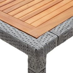 Vidaxl Vrtna miza siva 200x200x74 cm poli ratan in akacijev les