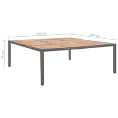 Vidaxl Vrtna miza siva 200x200x74 cm poli ratan in akacijev les