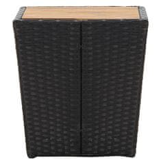 Vidaxl Čajna mizica črna 41,5x41,5x43 cm poli ratan in akacijev les