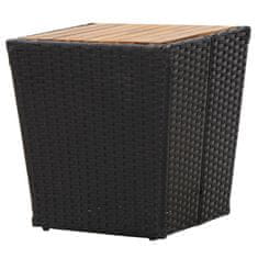 Vidaxl Čajna mizica črna 41,5x41,5x43 cm poli ratan in akacijev les