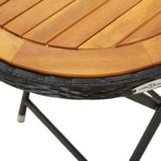 Greatstore Čajna mizica črna 60 cm poli ratan in trden akacijev les
