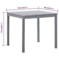 Vidaxl Vrtna miza siva 80x80x74 cm trden akacijev les