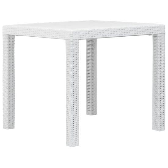 Vidaxl Vrtna miza iz plastike 79x79x72 cm bela videz ratana