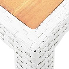 Vidaxl Vrtna miza bela 150x90x75 cm poli ratan in trden akacijev les