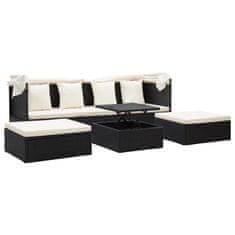 Vidaxl Vrtni počivalnik s streho črn 200x60x124 cm poli ratan