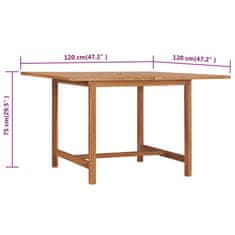 Vidaxl Vrtna miza 120x120x75 cm trdna tikovina