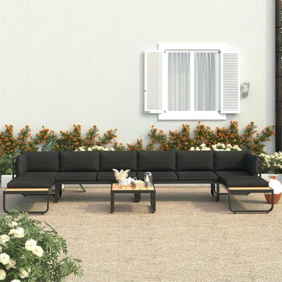 Vidaxl Vrtna kotna sedežna garnitura 5-delna z blazinami aluminij WPC