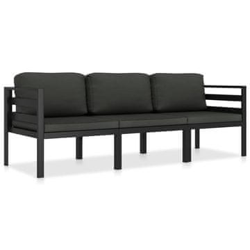 Vidaxl Vrtna sedežna garnitura z blazinami 3-delna aluminij antracitna