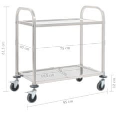 Vidaxl Kuhinjski voziček 2-nadstropni 87x45x83,5 cm nerjaveče jeklo