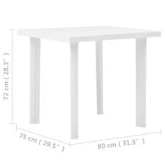 Vidaxl Vrtna miza bela 80x75x72 cm plastika