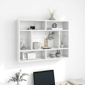 Greatstore Stenska polica visok sijaj bela 75x16x55 cm iverna plošča