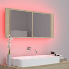 shumee LED kopalniška omarica z ogledalom sonoma hrast 100x12x45 cm