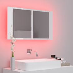 shumee LED kopalniška omarica z ogledalom visok sijaj bela 80x12x45 cm