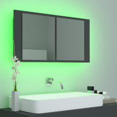 Greatstore LED kopalniška omarica z ogledalom siva 90x12x45 cm