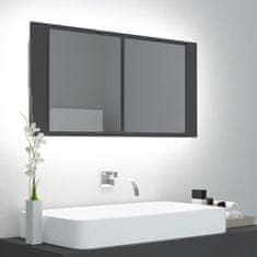 Greatstore LED kopalniška omarica z ogledalom siva 90x12x45 cm