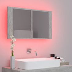 Greatstore LED kopalniška omarica z ogledalom betonsko siva 80x12x45 cm