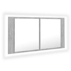 Greatstore LED kopalniška omarica z ogledalom betonsko siva 90x12x45 cm