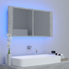 Vidaxl LED kopalniška omarica z ogledalom betonsko siva 90x12x45 cm