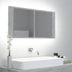 Greatstore LED kopalniška omarica z ogledalom betonsko siva 90x12x45 cm