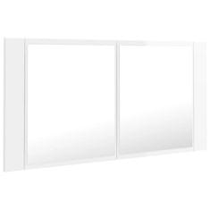 Vidaxl LED kopalniška omarica z ogledalom visok sijaj bela 90x12x45 cm