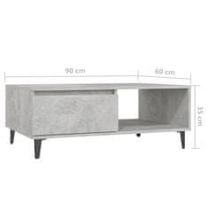 Greatstore Klubska mizica betonsko siva 90x60x35 cm iverna plošča