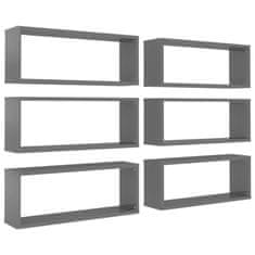 Vidaxl Stenske police kockaste 6 kosov visok sijaj sive 60x15x23 cm
