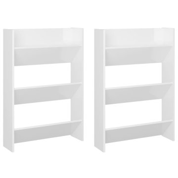 Vidaxl Stenska omara za čevlje 2 kosa visok sijaj bela 60x18x90 cm