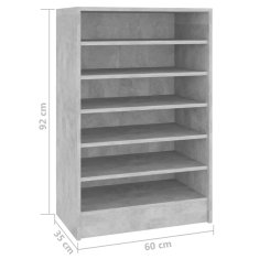 Vidaxl Omara za čevlje betonsko siva 60x35x92 cm iverna plošča