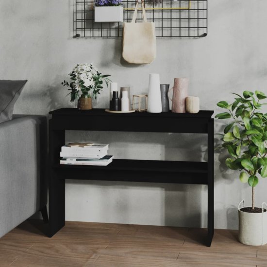Vidaxl Konzolna mizica črna 102x30x80 cm iverna plošča