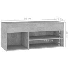Vidaxl Klop za čevlje betonsko siva 80x30x45 cm iverna plošča