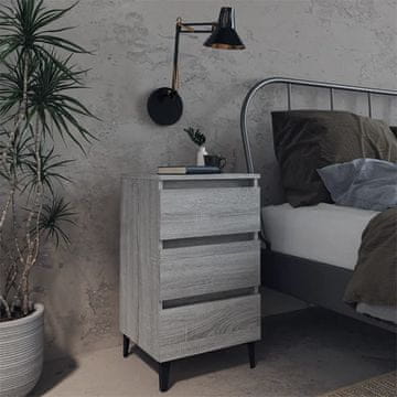 Vidaxl vidaXL Nočna omarica s kovinskimi nogami siva sonoma hrast 40x35x69 cm