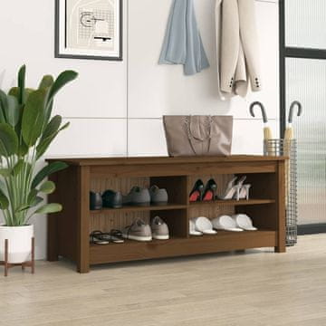 Vidaxl Klop za čevlje medeno rjava 110x38x45,5 cm trdna borovina