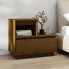 Vidaxl Nočna omarica medeno rjava 60x34x51 cm trdna borovina