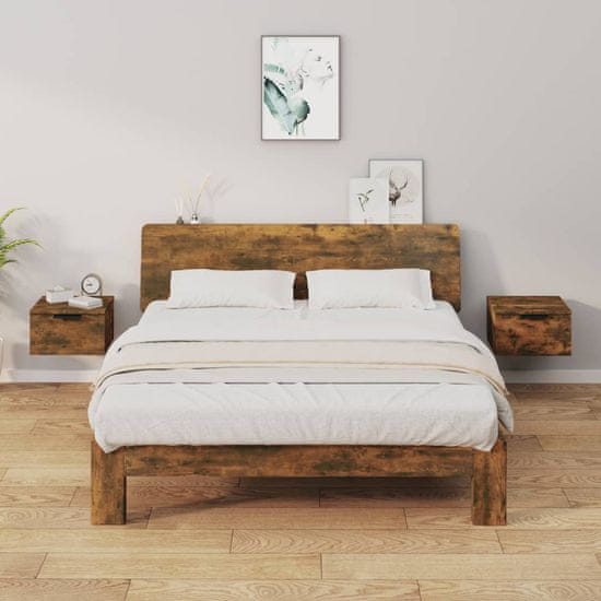Vidaxl Stenska nočna omarica 2 kosa dimljeni hrast 34x30x20 cm
