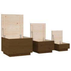 Vidaxl Škatle za shranjevanje s pokrovi medno rjave 3 kosi borovina